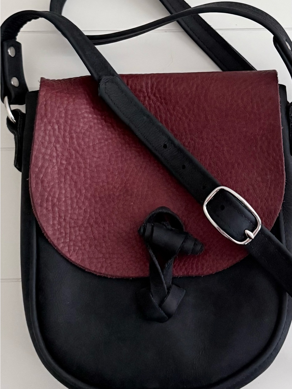 Leather Black and Burgundy Leather Crossbody Bag